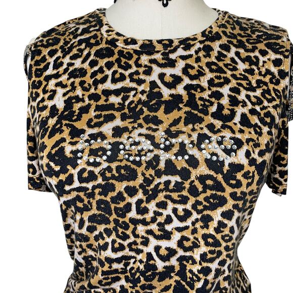 VTG Y2K Bebe Cheetah Print Rhinestone Fitted Top - Picture 2 of 9